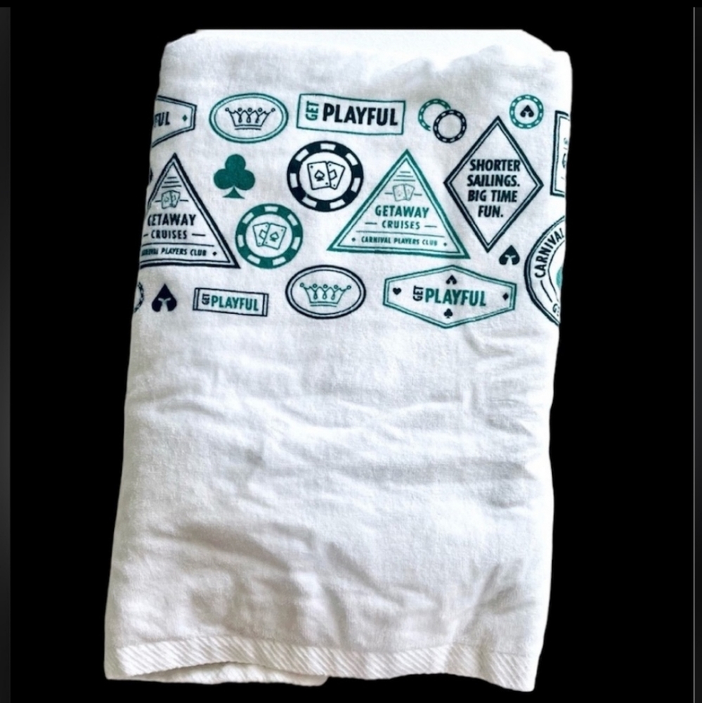 Carnival Cruise Line - Players Club Casino Logo - New- Beach Towel White & Green